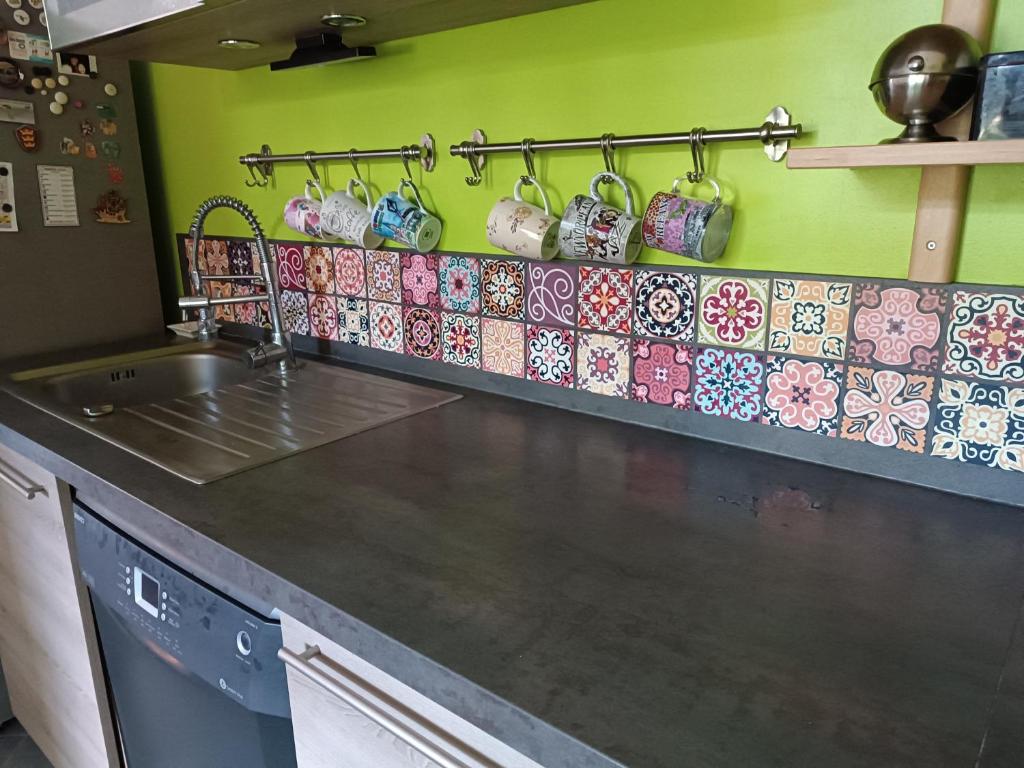 Kuchyňa alebo kuchynka v ubytovaní Appartement entier Cozy Rdj Parking gratuit, proche tramway, stade OL, ARENA, Eurexpo, Aéroport StExupéry, Gare TGV Lyon Partdieu