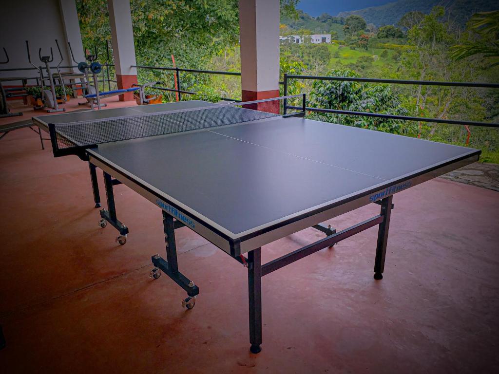 a ping pong table sitting on top of a room at Acaima Café Lodge in Sasaima