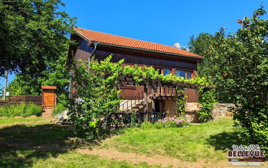 Katselovo的住宿－Arode Nature Villa Bellevue，旁边生长着藤蔓的房子