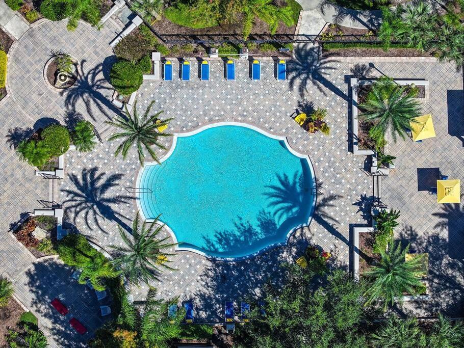 uma vista sobre uma piscina com palmeiras em Orlando Retreat 2B2B / Disney-Universal-SeaWorld em Orlando
