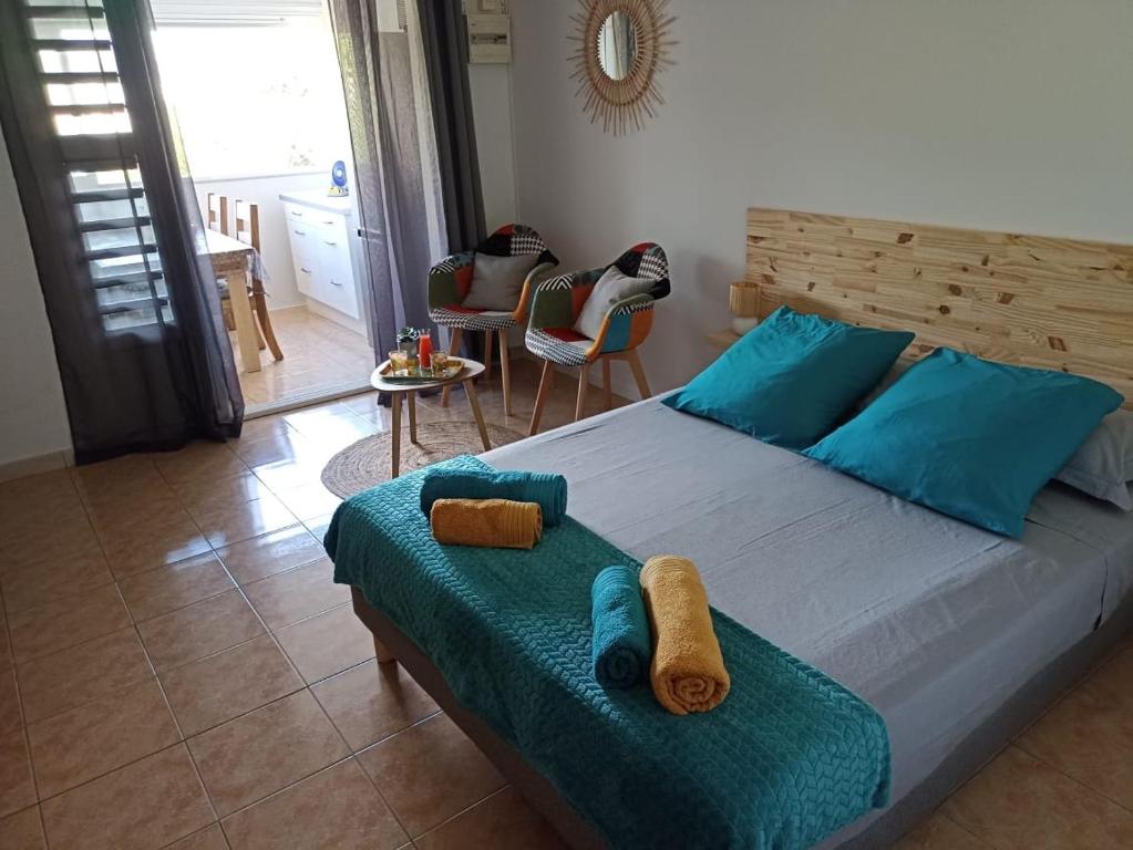 Postel nebo postele na pokoji v ubytování Ti'bakoua à Sainte-luce Plage et piscine