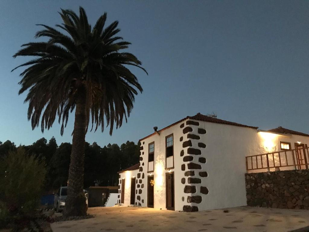a building with a palm tree in front of it at Auténtica Casa Rústica Canaria in Puntagorda