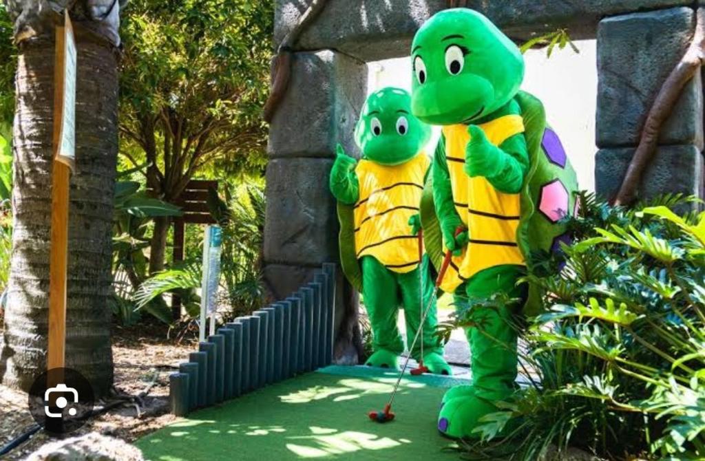 two mascots are standing next to each other at BEST Ground Floor pool side Superior apartment - new listing in Gold Coast