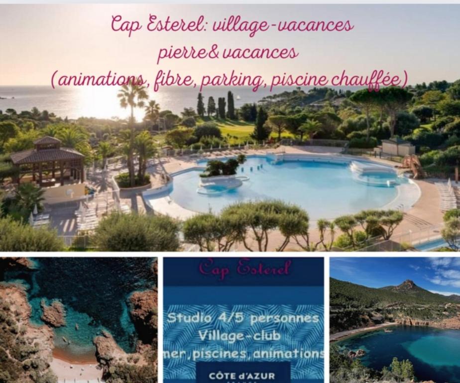 un collage de trois photos d'un complexe hôtelier dans l'établissement Cap Esterel studio H3, à Agay