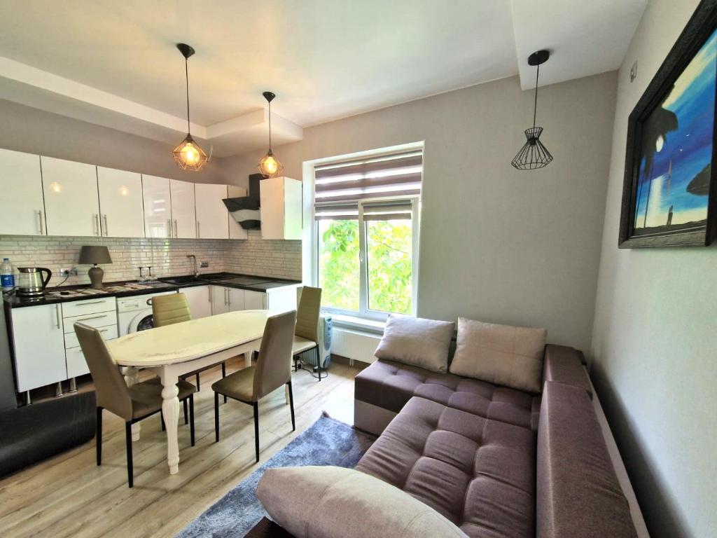 a living room with a couch and a table at Garsoniera Soroca in Soroca