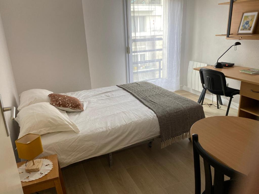 - une chambre avec un lit et un bureau dans l'établissement Cosy studio, à Paris