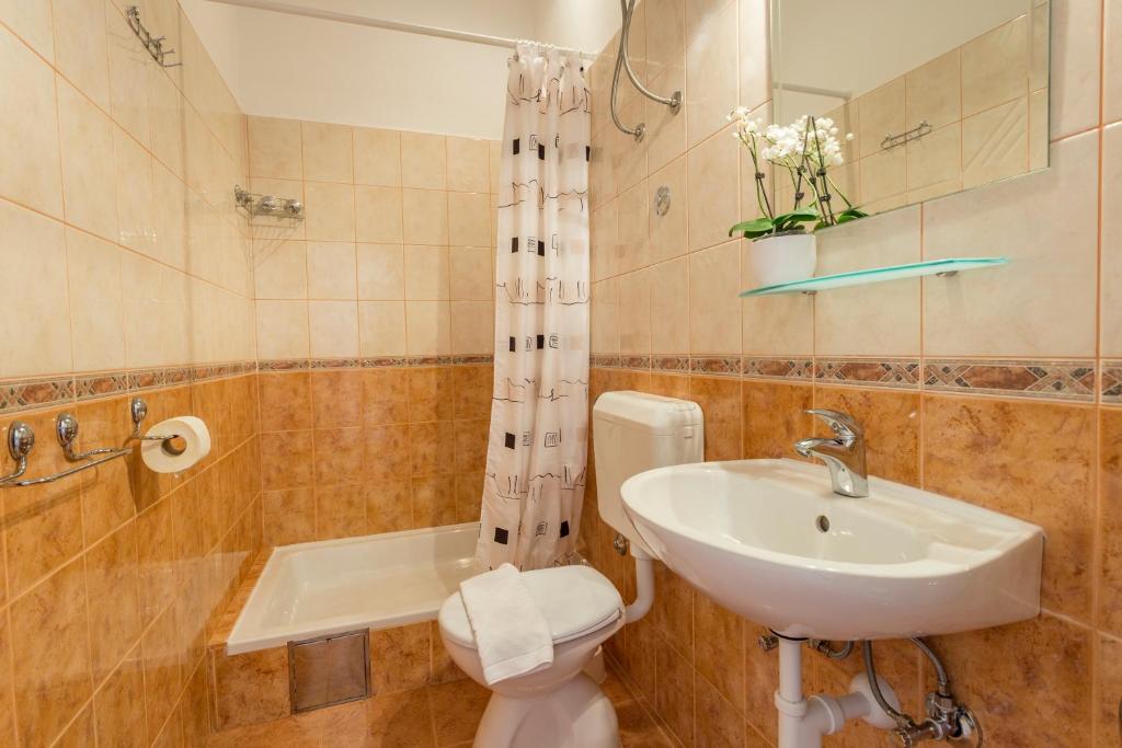 y baño con lavabo, aseo y ducha. en Apartments Lukrecia en Hvar