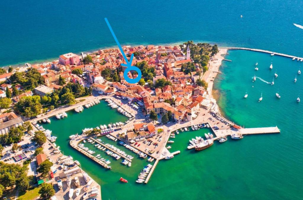 an aerial view of a harbor with boats in the water at Apartment Novigrad in Novigrad Istria