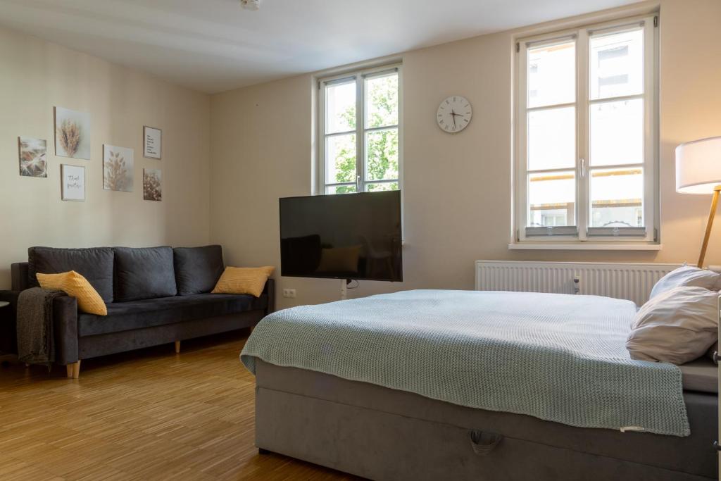 TV a/nebo společenská místnost v ubytování Ein gemütliches Studio mit Netflix im Zentrum Bahnhofsnähe