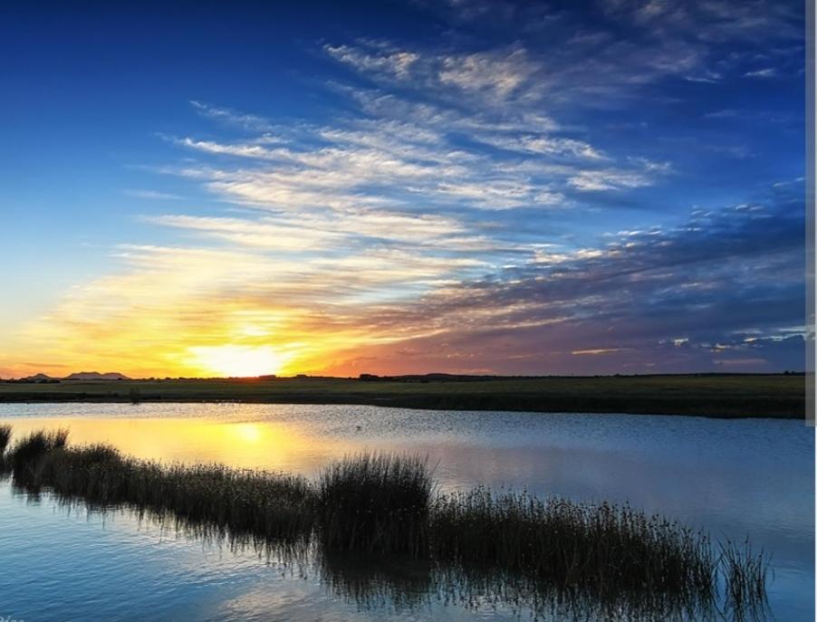 a sunset over a body of water with grass at San Antonio cuatro vientos in Pétrola