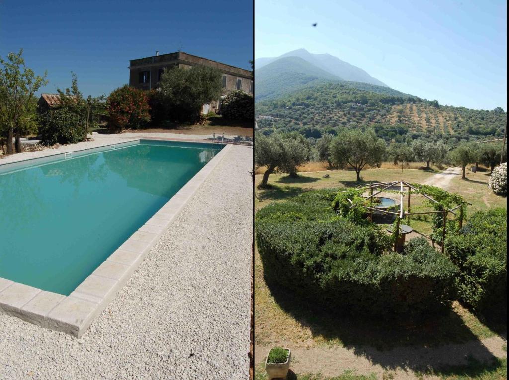 duas fotos de uma casa e uma piscina em Sul Colle em Moricone