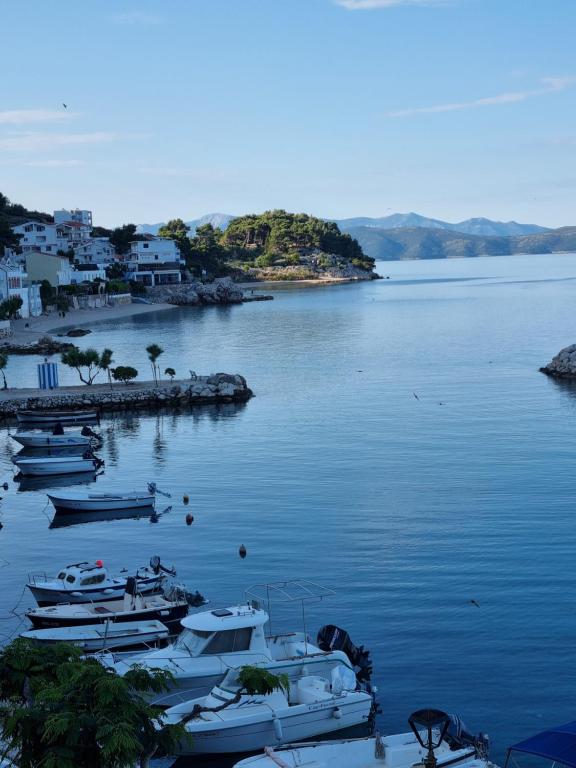 a group of boats docked in a body of water at Apollo - Porat 4 Apartman in Drasnice