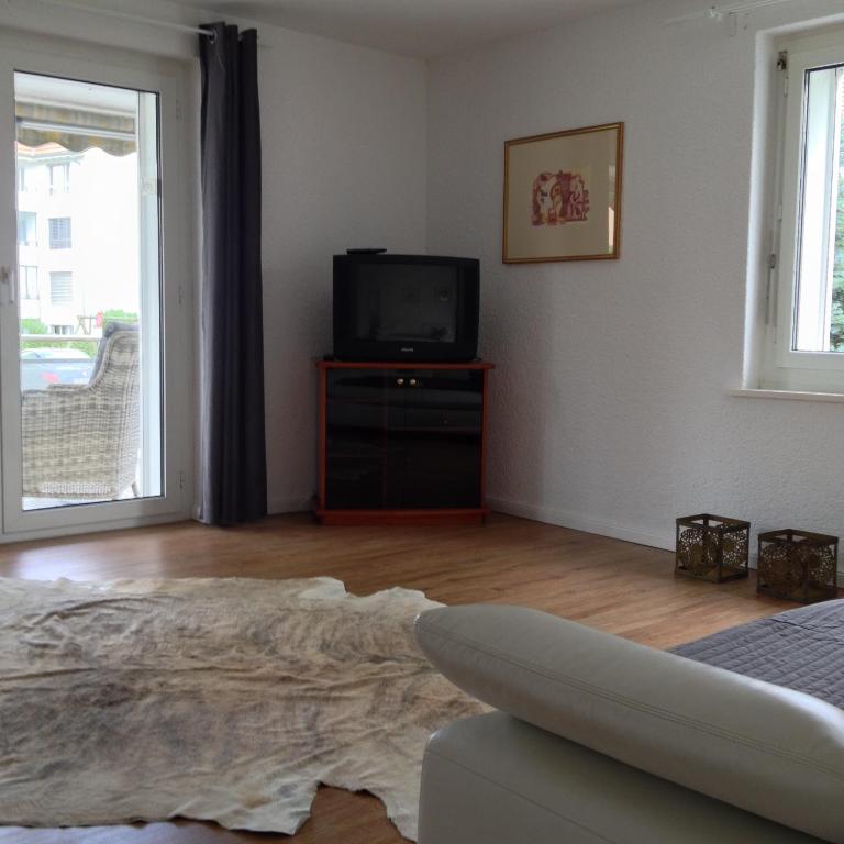 TV a/nebo společenská místnost v ubytování Konstanz nähe, ruhiges 4-Zim-Wohnung bis 8 Personen