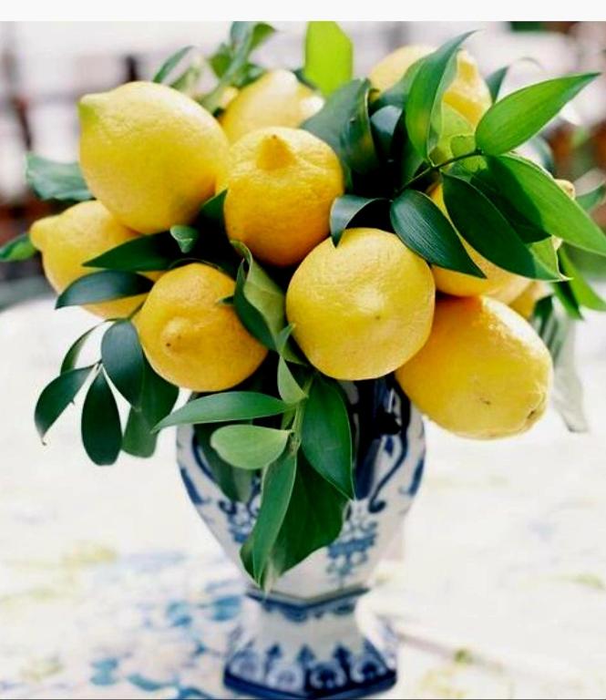 a blue and white vase with a bunch of lemons at B&B da Giovy in Marsala