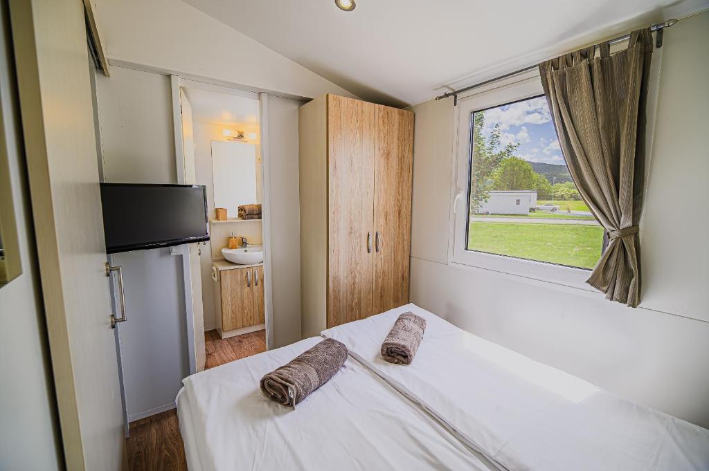 Postel nebo postele na pokoji v ubytování Lake View Mobile Homes with Thermal Riviera Tickets in Terme Čatež