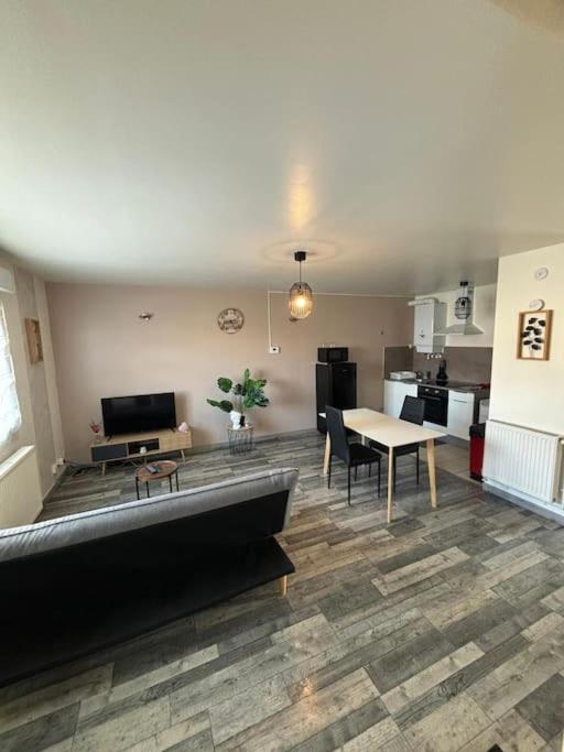 un salon avec un canapé et une table dans l'établissement 1 chambre de charme, à Valenciennes