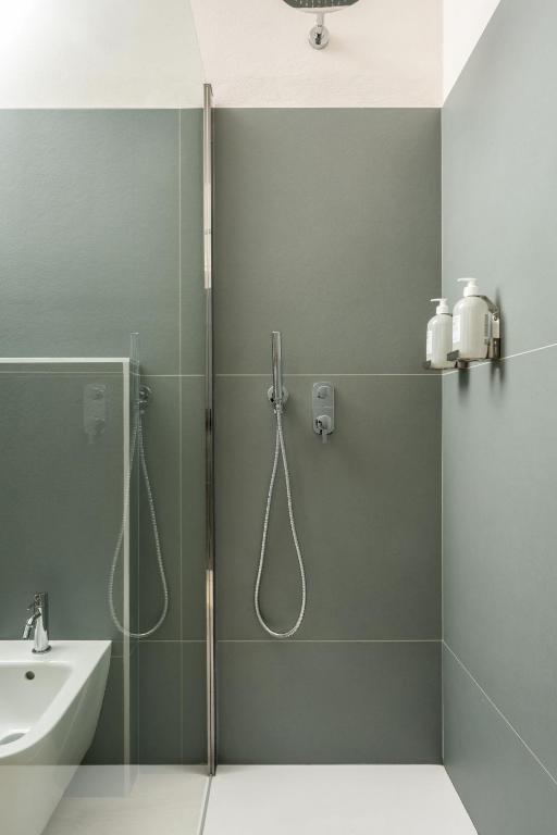 a bathroom with a shower and a sink at Villa Il Platano in Como