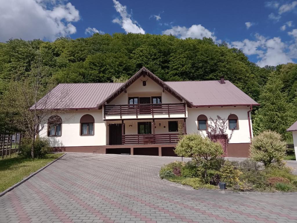 una casa en las montañas con entrada para coches en Loja Montana, en Marginea
