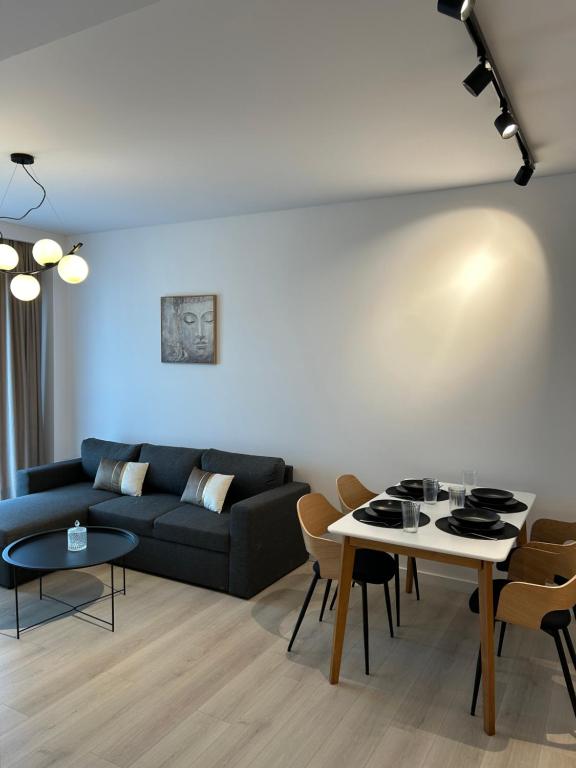 a living room with a couch and a table at BinderHaus 27 in Sibiu