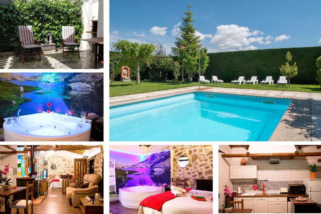 a collage of pictures of a swimming pool at Casa Rural El Cuco in Robledillo