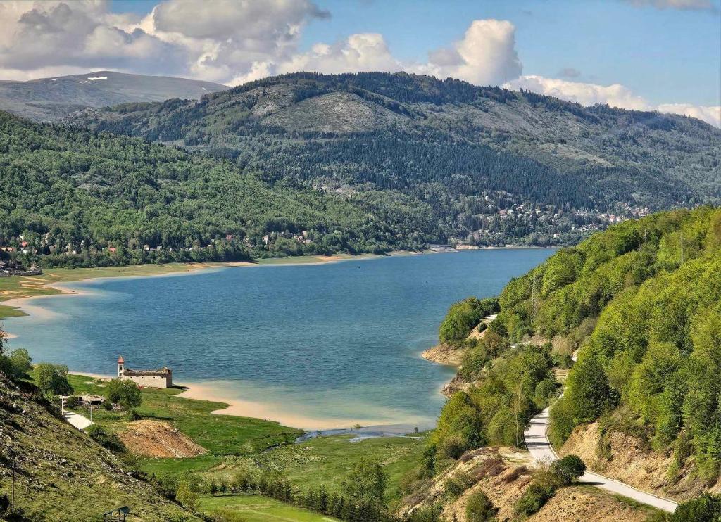 a view of a lake in the mountains at Angela Apartment in Mavrovo