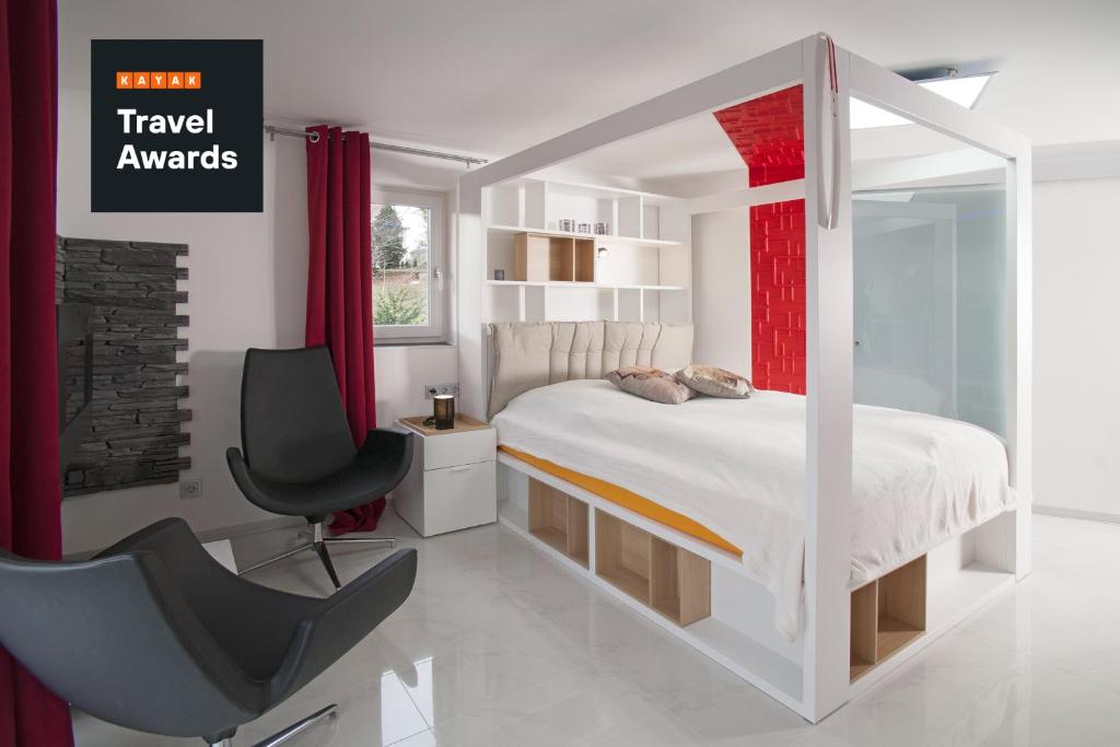 Postel nebo postele na pokoji v ubytování Designpension Idyll Nr2 Hotel Garni