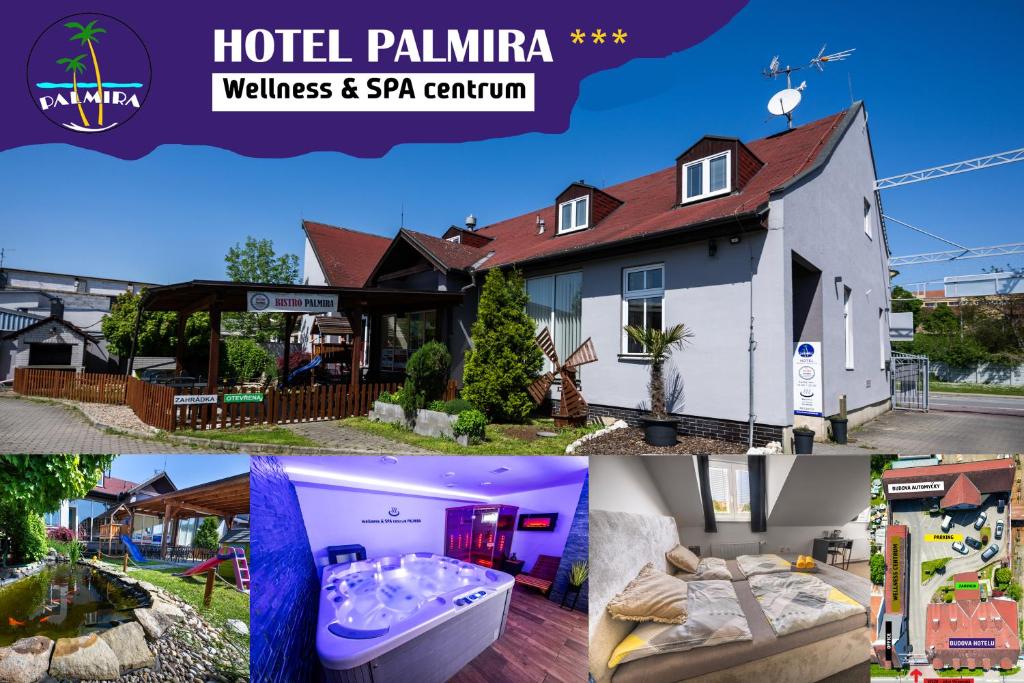 un collage d'images d'une maison dans l'établissement Hotel & SPA centrum PALMIRA, à Uherský Brod