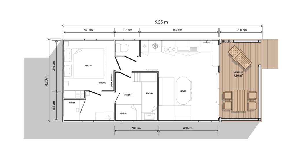 Půdorys ubytování Var Mobil Home, Les Prairies de la Mer