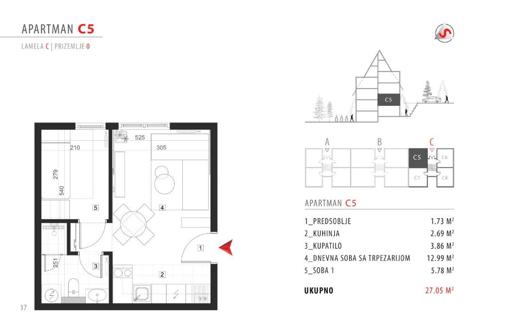 Pelan lantai bagi Divčigora apartmani