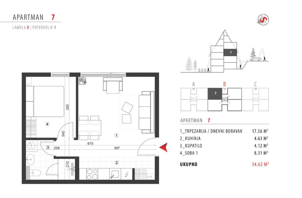 Pelan lantai bagi Divčigora apartmani