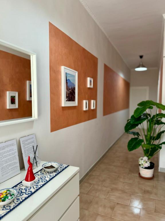 un pasillo con un mostrador con una maceta en Casa Affitto Breve Frattamaggiore, en Frattamaggiore