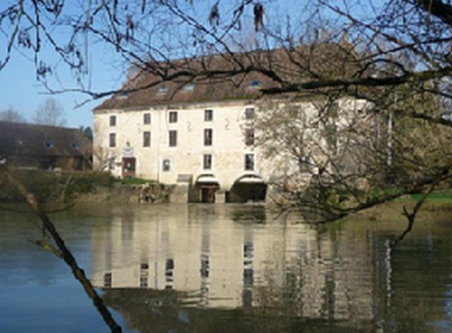 a large building in the middle of a body of water at Moulin de Bourgchateau in Louhans