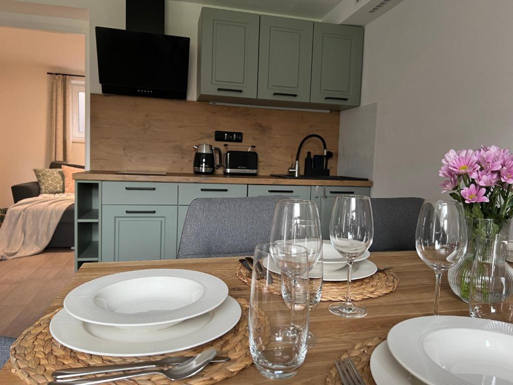 Kuchyň nebo kuchyňský kout v ubytování Apartmán Hamerka