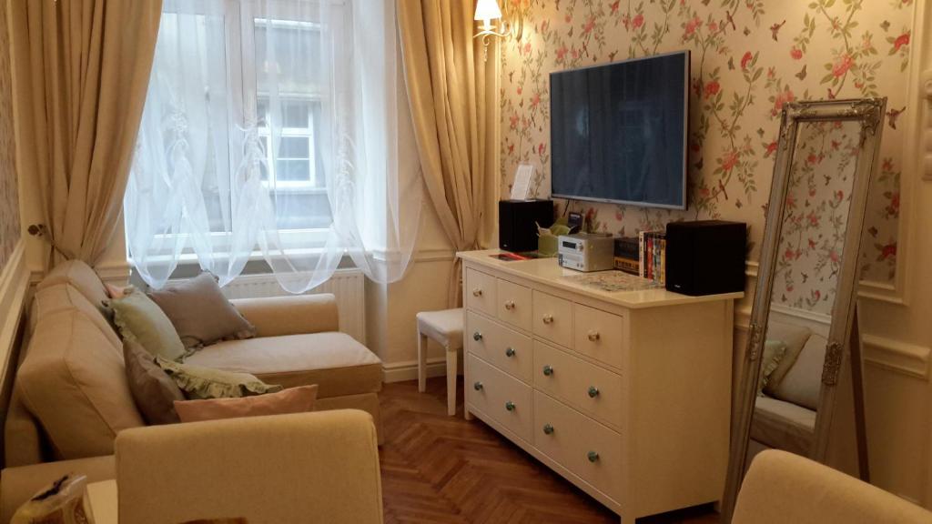 Televízia a/alebo spoločenská miestnosť v ubytovaní Blueberry Apartments