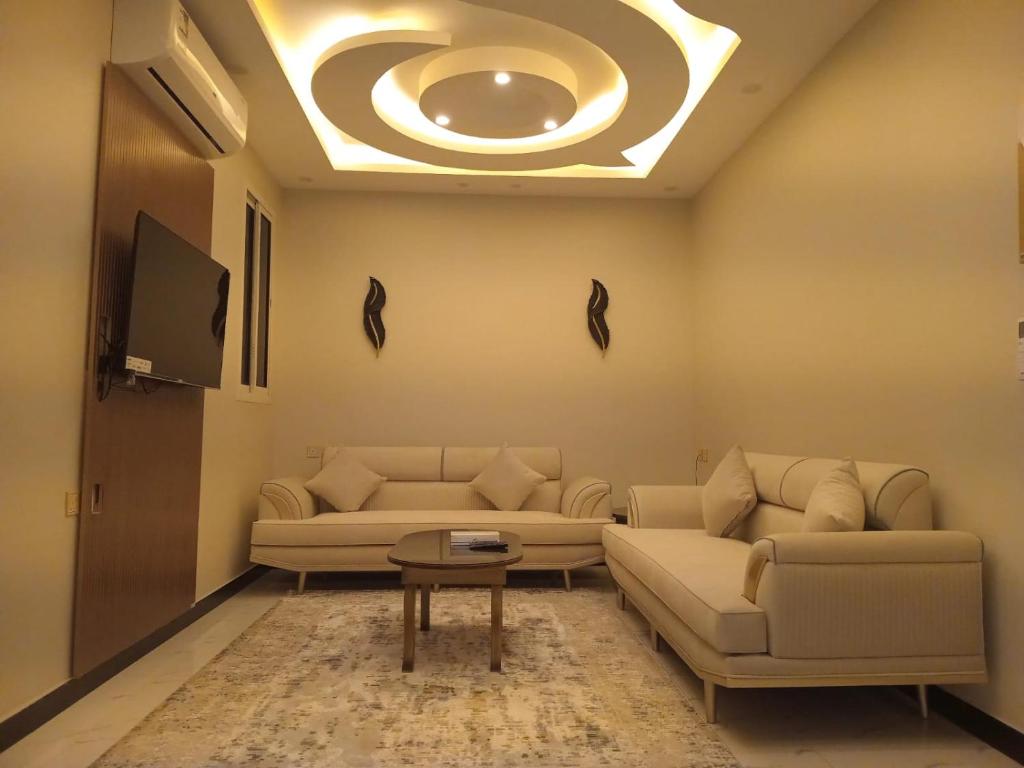 sala de estar con 2 sofás y TV en ضيف بارك للأجنحة الفندقية, en Ad Dawādimī