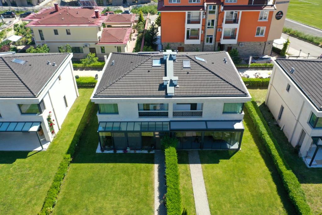 an aerial view of a house with a roof at Luxury Sea Villa - Kabalan 1 in Burgas City