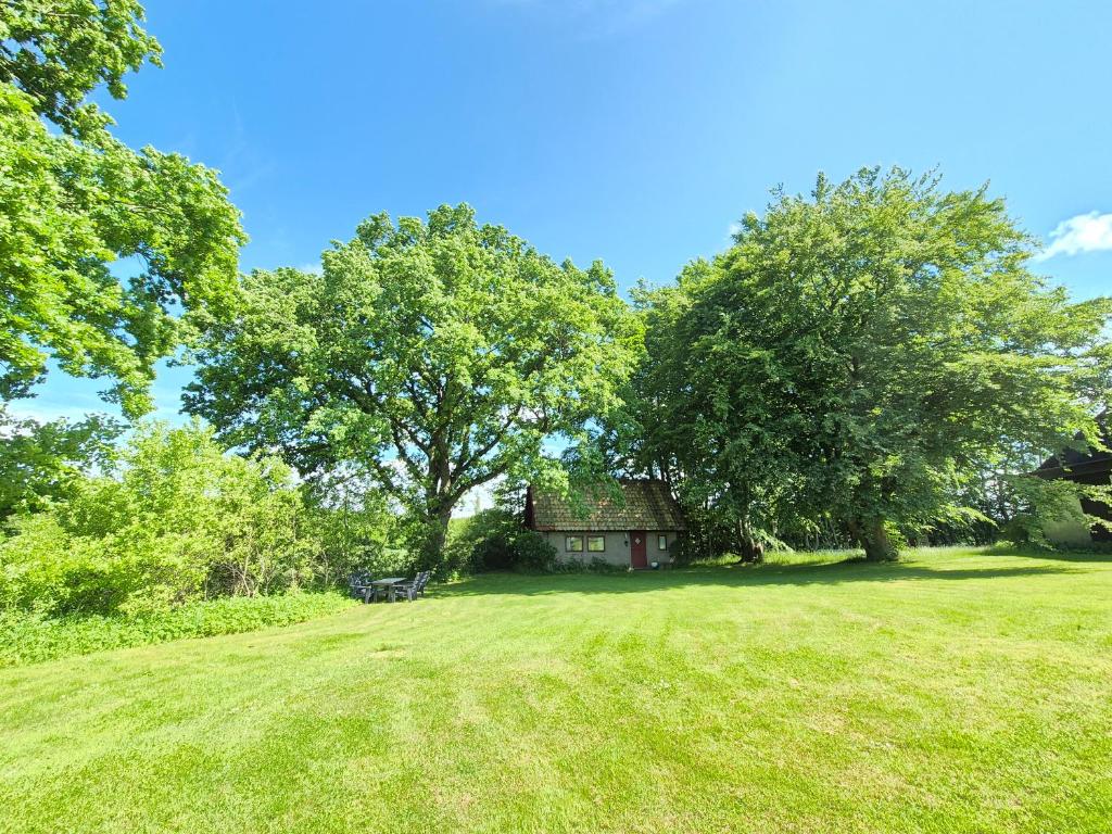 una casa en medio de un campo con árboles en Comfy Guest House in Countryside, en Lövestad
