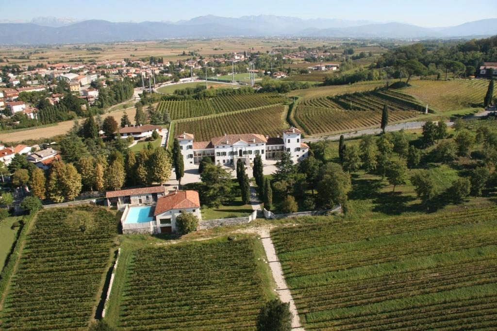 an aerial view of a house in a vineyard at Villa Dragoni in Buttrio