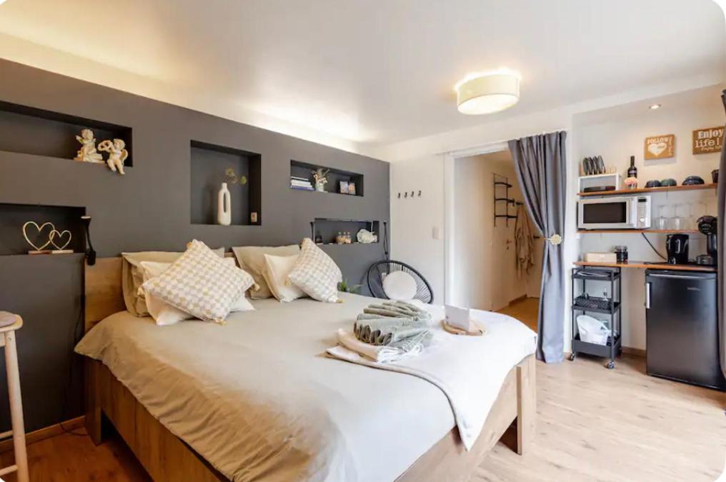 1 dormitorio con 1 cama grande en una habitación en Bed & breakfast Duna met hammam, jacuzzi, sauna en Koksijde