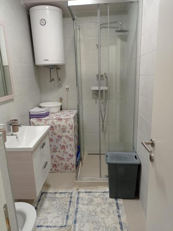 a bathroom with a shower and a toilet and a sink at A part hn in Herceg-Novi