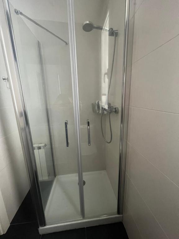 a shower with a glass door in a bathroom at Egia donostia in San Sebastián