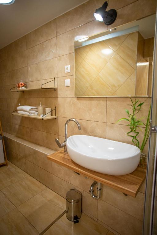łazienka z umywalką i lustrem w obiekcie Villa Cesarica Novalja w Novalji