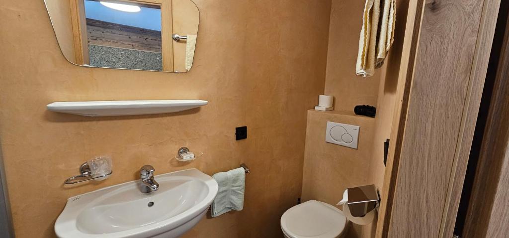 Koupelna v ubytování Hotel-Garni Pramstraller