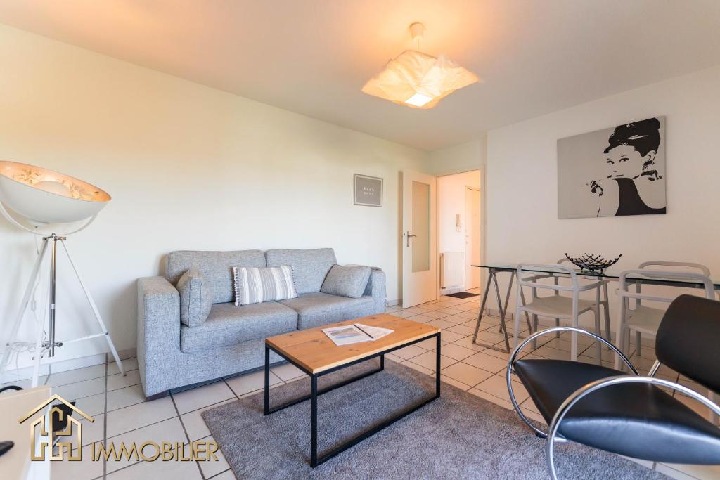 un salon avec un canapé et une table dans l'établissement L Appart, à Colmar