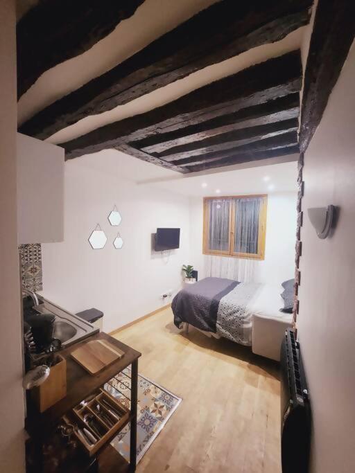 - une chambre avec un lit et un lavabo dans l'établissement Coqueto Estudio, à Paris