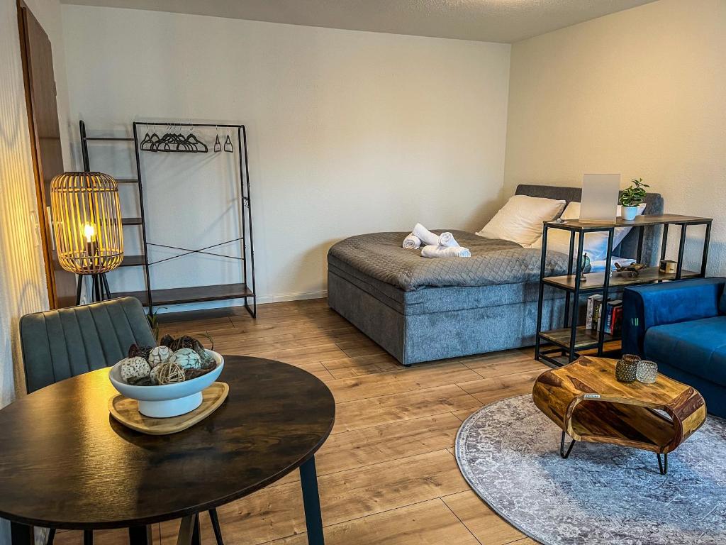 Ένα ή περισσότερα κρεβάτια σε δωμάτιο στο Apartment für 2 mit Balkon