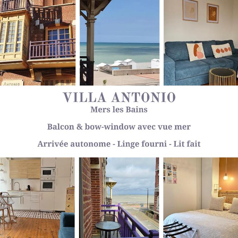 un collage de quatre photos d'une pièce dans l'établissement Villa Antonio - Balcon vue mer - Bow-window - Internet Wifi, à Mers-les-Bains