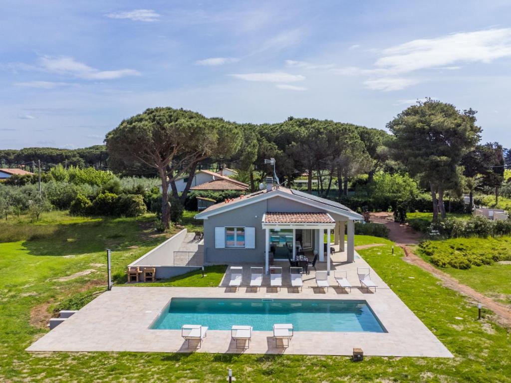 an aerial view of a house with a swimming pool at Holiday Home Veronica by Interhome in Cecina