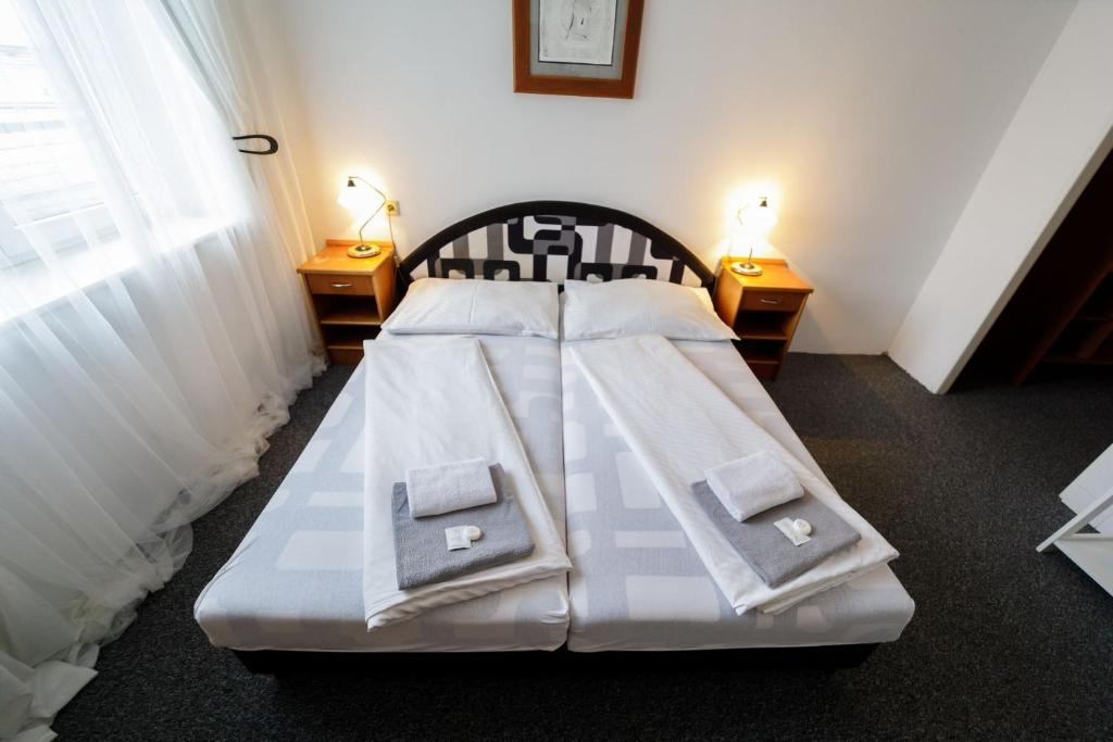 Postel nebo postele na pokoji v ubytování Hotel Peliny