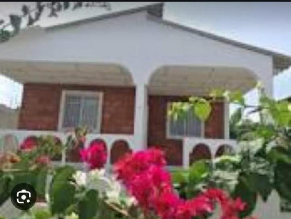 une maison avec des fleurs roses devant elle dans l'établissement A orillas del paraiso, à Playas